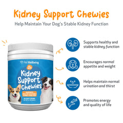 Pet Wellbeing Kidney Support Chewies serving dish—easy daily dosing supports hydration and comfort.