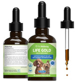 Pet Wellbeing Life Gold for Dogs bottle showing label emphasizing immune support