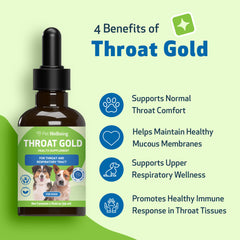 Pet Wellbeing Throat Gold ingredients close-up showcases slippery elm and mullein.