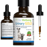 Pet Wellbeing Urinary Gold bottle with dropper for cats, supporting bladder comfort and urinary tract health.