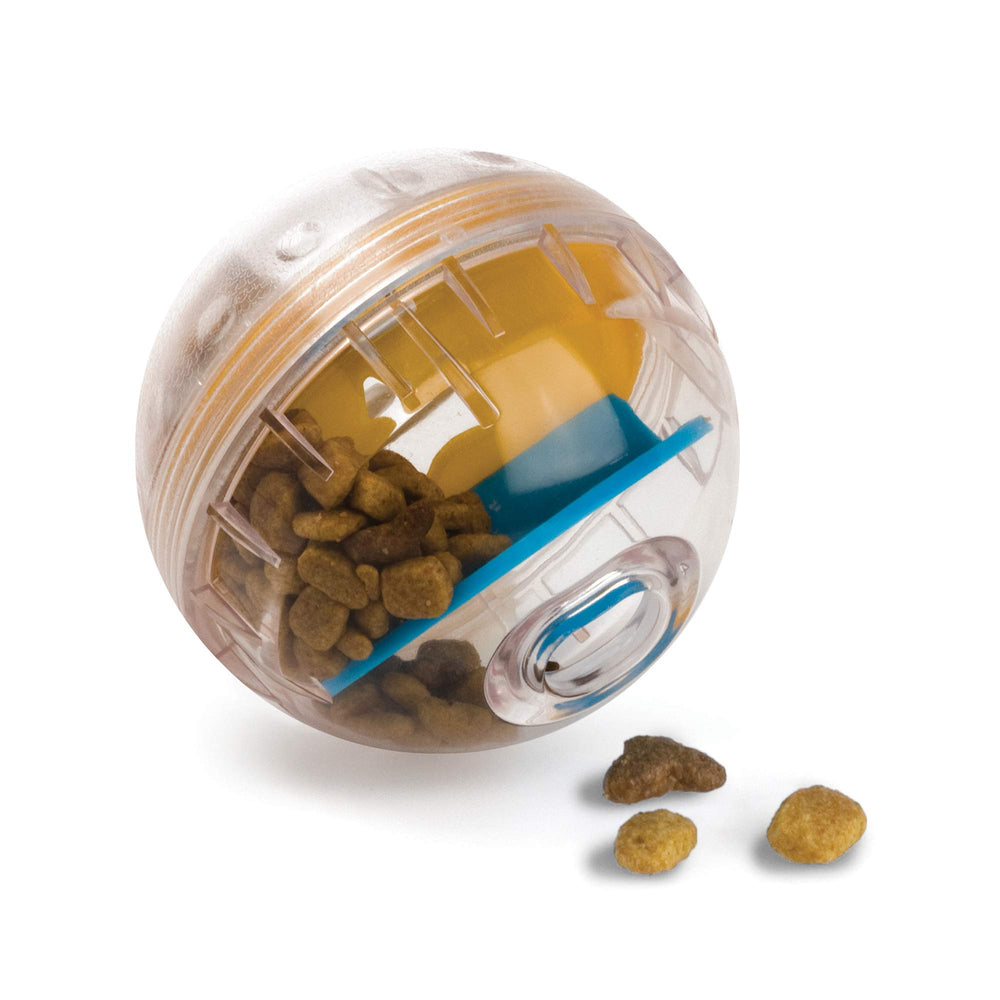 Pet Zone IQ Treat Ball durable-shell during play supports interactive learning.