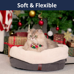 Petace heated cat bed oval shape shot highlights curling up for secure naps.