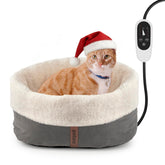 Petace heated cat bed close-up shows soft suede fabric for cozy comfort.