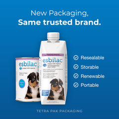 PetAg Esbilac ready-to-feed puppy milk shown in serving cup.