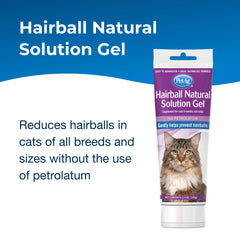 Cat licks PetAg Hairball Gel, showing palatable texture for easy dosing.