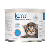 PetAg KMR kitten milk replacer powder container offers easy measuring for quick feeding.