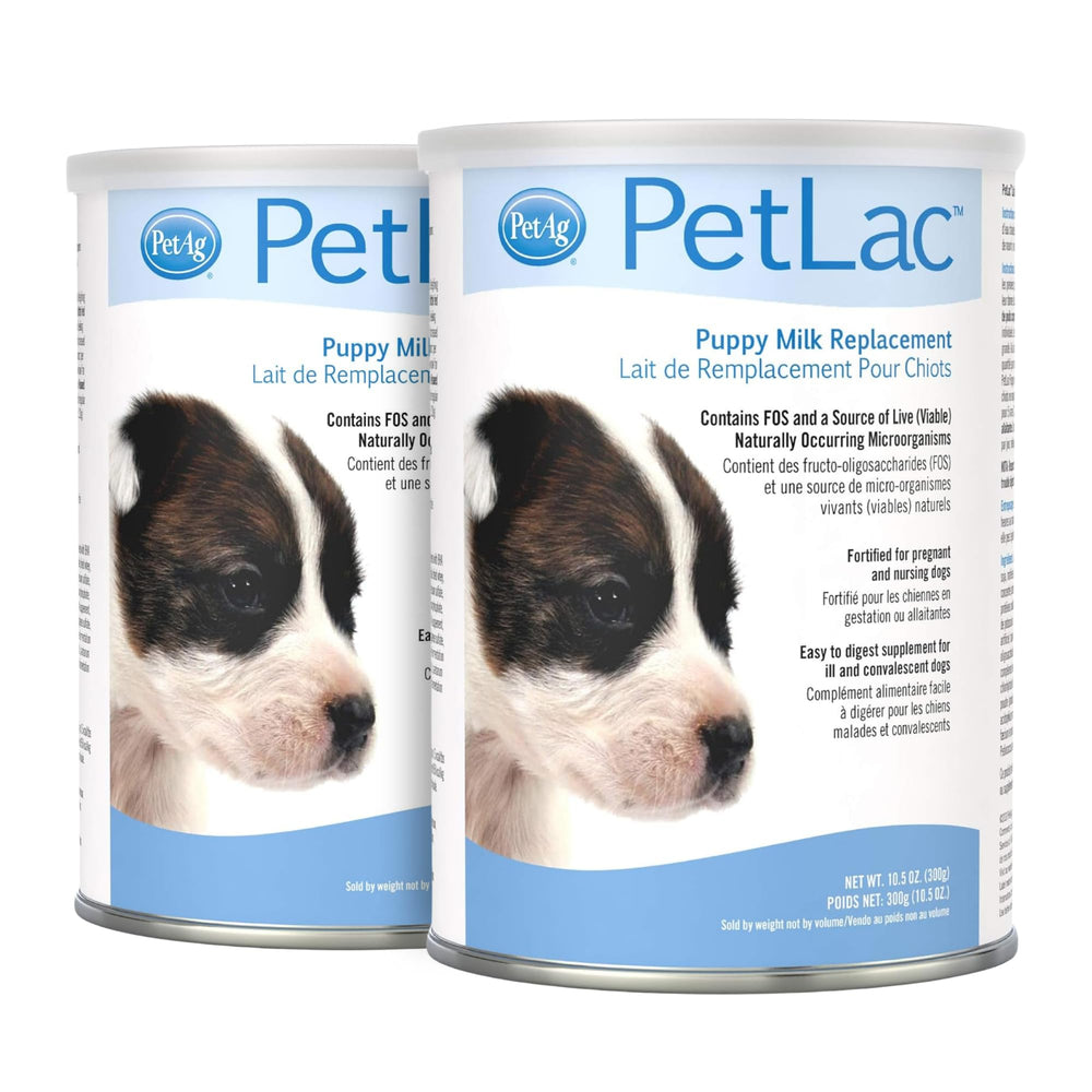 PetLac packaging by PetAg: two 10.5 oz cans for reliable puppy nutrition.