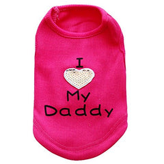 Petall dog shirts front view with slogan and heart sequins for everyday comfy wear.