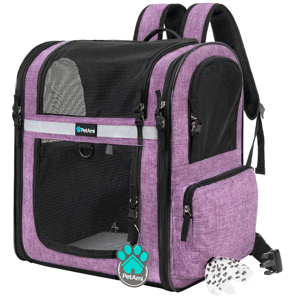 PetAmi dog backpack carrier front view with roomy interior for hikes