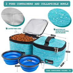 PetAmi Travel Bag collapsible bowls provide on the go feeding options.