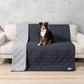 PetAmi reversible furniture cover on gray sofa protects from pet hair and spills.