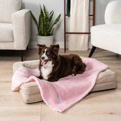 PetAmi reversible sherpa fleece blanket pink blush offers warm, cozy snuggling for pets.