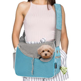 PetAmi small dog sling carrier blue top view enables hands-free travel with comfortable crossbody design.