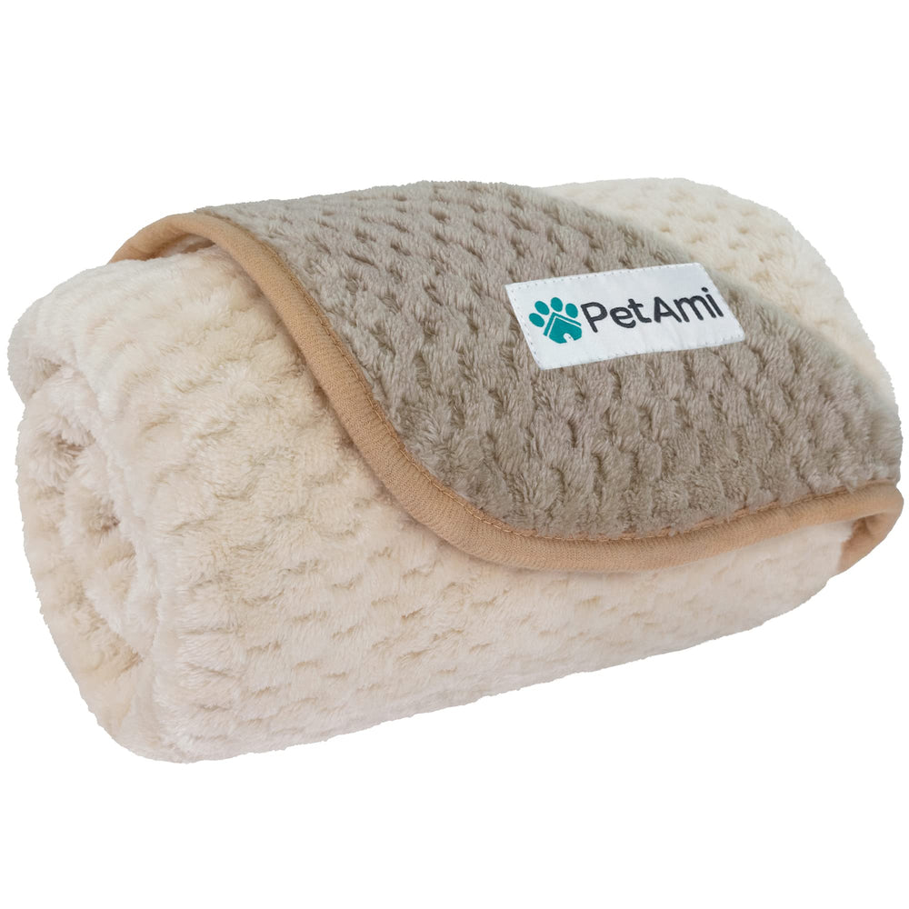 PetAmi Waterproof Dog Blanket close-up reveals plush fleece and protective waterproof layer for comfort.