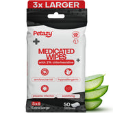 Petazy 2% Chlorhexidine Wipes packaging close-up for quick at-home medicated care.