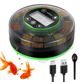 Petbank automatic fish feeder full setup shows 16-grid precision portions for consistent feeding