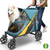Petbobi dog stroller folding with one-hand mechanism for easy travel.