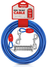 Petbobi dog tie-out cable 30ft blue with shock spring for controlled outdoor roaming