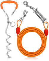 Petbobi dog tie-out cable 30ft in use for safe yard roaming.
