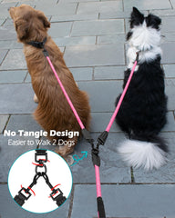 PetBonus rope double dog leash pink padded-handles emphasize comfort during walks.