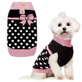 Petcare Cute Dot Dog Sweater with Purple Bowtie front view for cozy autumn outings