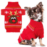 Petcare dog Christmas sweater red ugly cartoon reindeer front view for festive party-ready look