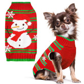 Petcare Red Snowman Dog Sweater front view offers festive warmth for holiday photos.