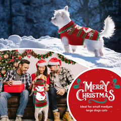 Petcare Red Snowman Dog Sweater pattern close-up adds festive charm for holiday photos.