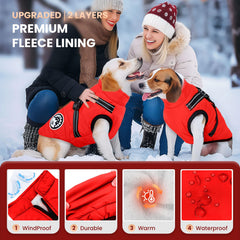 Petcare winter dog coat back with harness built-in for easy harness integration