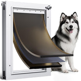 PETCOMING dog door all aluminum frame close-up highlights rust-resistant durability for long-term use