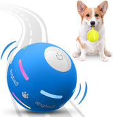 PetDroid interactive dog ball blue front view for engaging, energy-burning play
