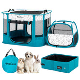 PetEase peacock-blue portable 2-in-1 dog crate playpen assembled for versatile containment.