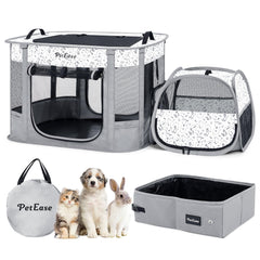 PetEase portable 2-in-1 dog crate playpen folded for compact storage.