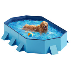 Peteast foldable dog pool blue side view highlighting stable octagonal design for outdoor play