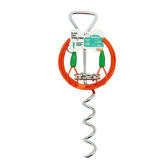 Petest 16-inch spiral stake installed showing quick secure hold for outdoor play.