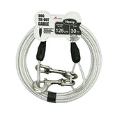 Petest 30ft reflective tie-out cable unrolled for spacious yard play.