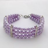 PETFAVORITES Fancy 3-Row Pearls Diamond Dog Necklace Purple in 12-14 inch enhances festive style for small dogs