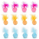 PETFAVORITES furry rattle ball toy with feather tail promotes lively batting sessions.