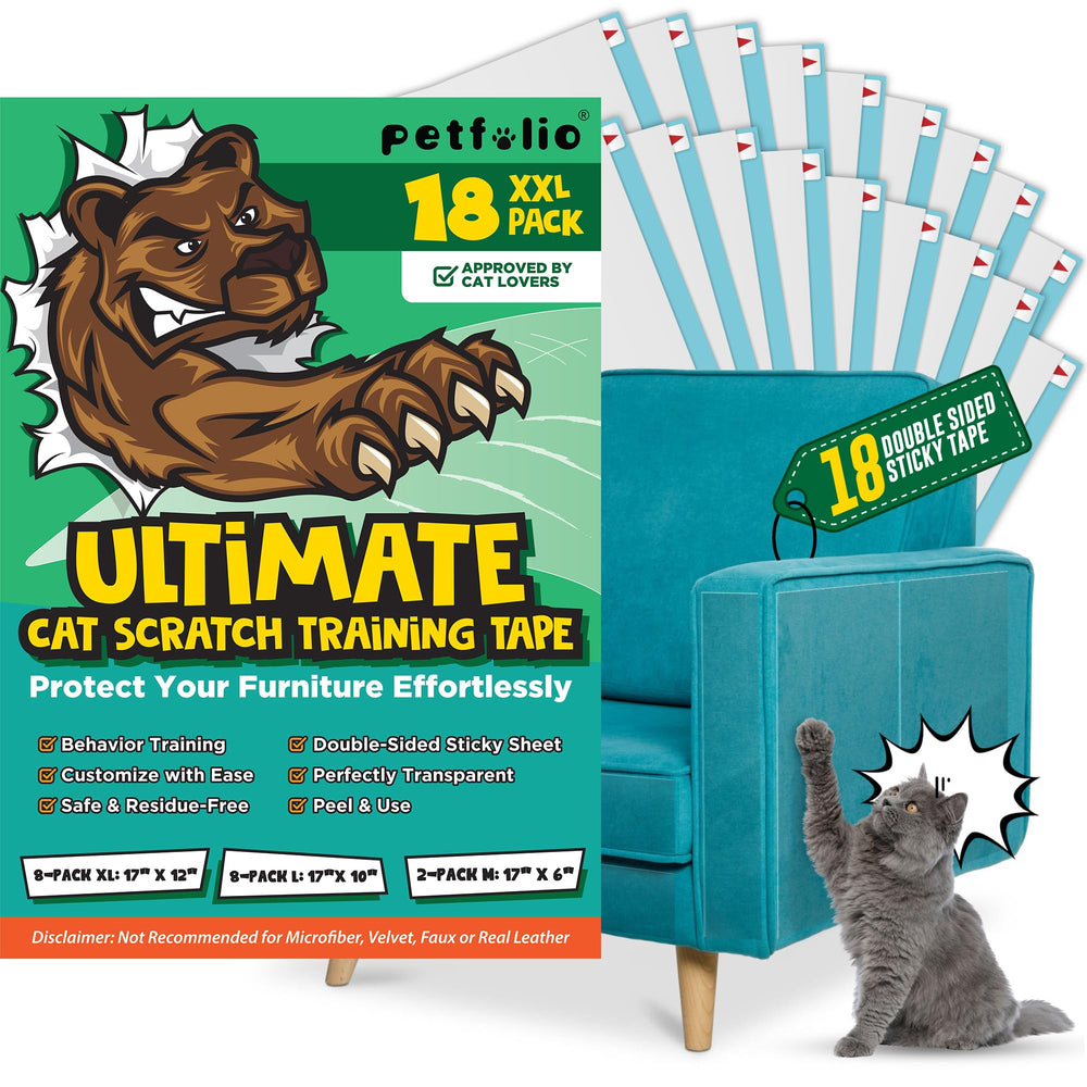 Petfolio 18-pack anti-cat-scratch-deterrent on sofa protects fabric.