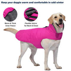 Petglad pink coat high collar protects ears from wind chill.
