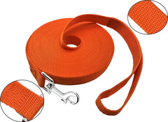 PETGOGO 20ft dog leash in orange ready for camping and outdoor exploration.