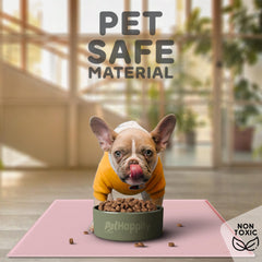 PetHappily waterproof mat protects floors from water and crumbs.