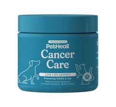 PetHeal Cancer Care Chews pork-flavor packaging highlights dog-friendly wellness formula.