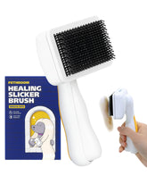 PETHROOM Pet Healing Slicker Brush front view shows gentle bristles for sensitive-skin grooming