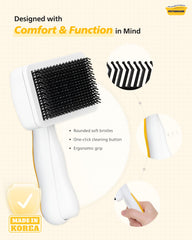 PETHROOM slicker brush in-use on a dog coat demonstrates mat and tangle reduction