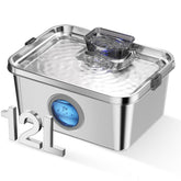 PETIMI dog water fountain front view—durable stainless steel hydration for pets.