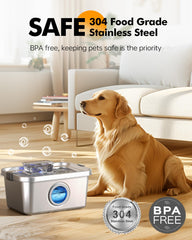 PETIMI stainless steel pet fountain close-up shows durable, safe material.