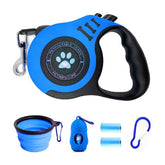 PETIMP retractable leash 16ft blue paw print enables easy one-handed control.