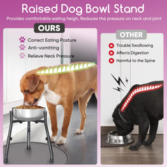 PETINBOX elevated-dog-bowl-stand front-view demonstrates 3-height options for comfortable feeding.