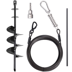 PETINBOX heavy-duty 30ft dog tie-out cable with stake for secure outdoor confinement.